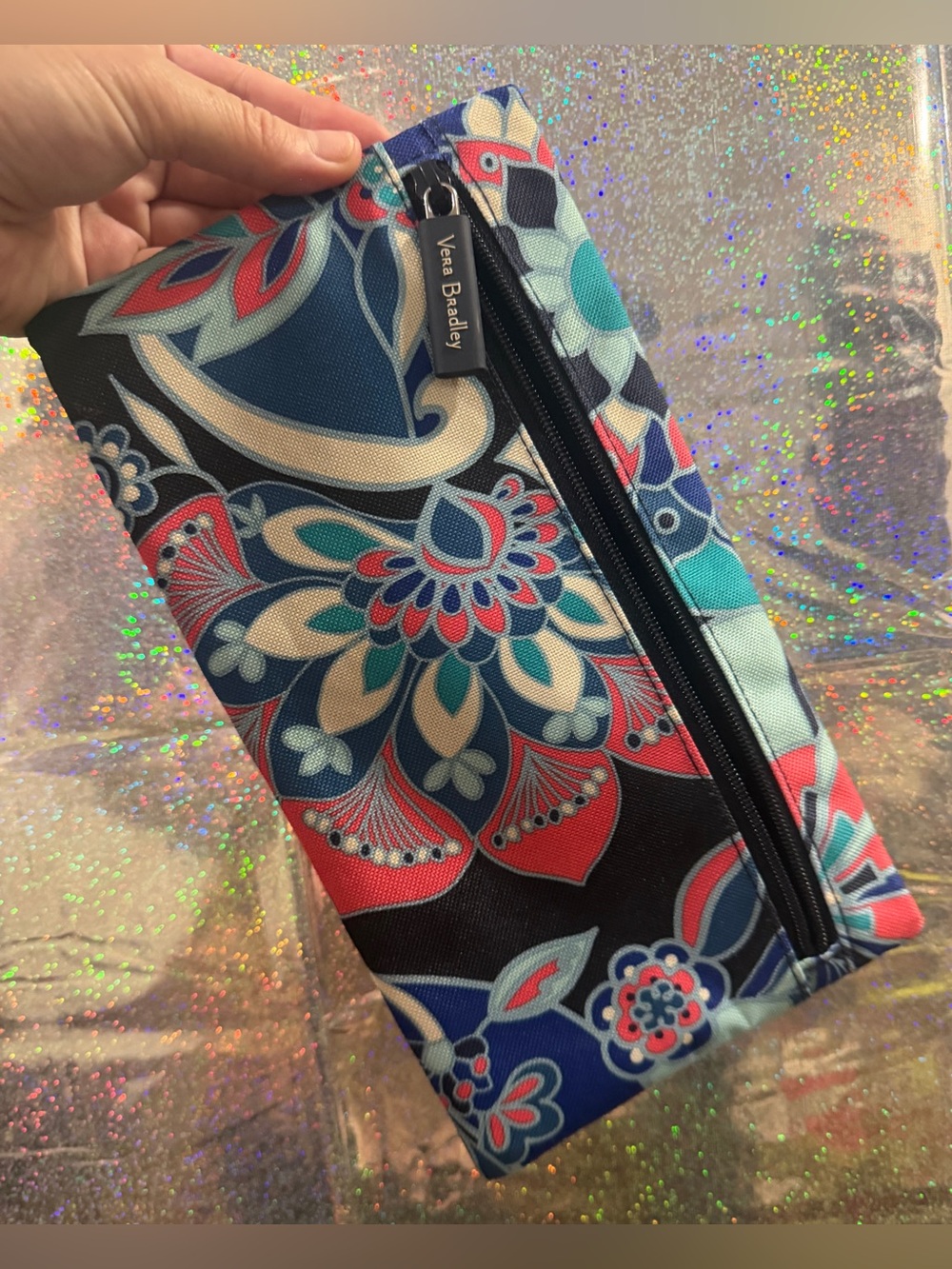 Vera Bradley Blue Coral Floral Zip Pouch Cosmetic Travel Case